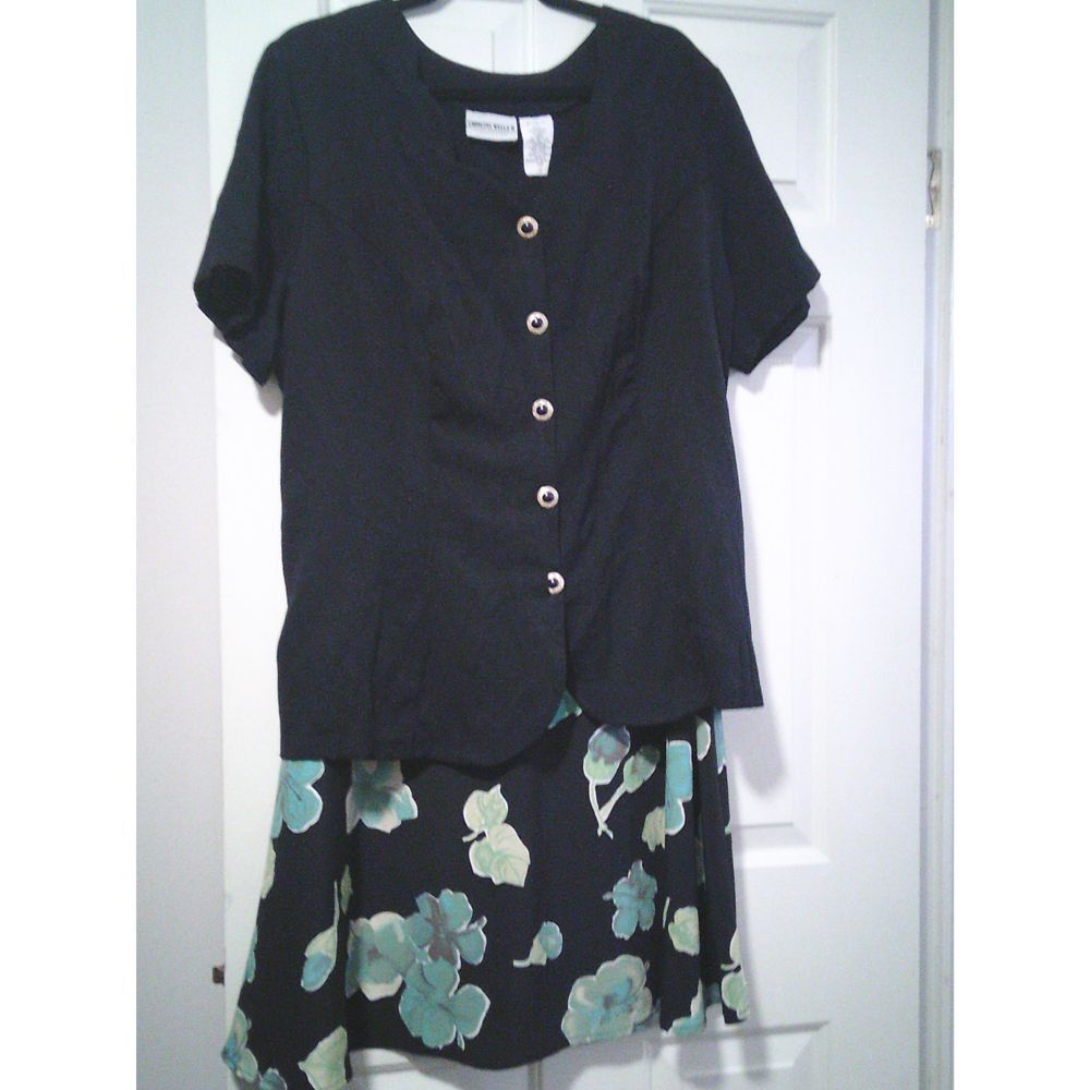 Caroline Wells B‎ Vintage Navy Floral Two-Piece Dress Set with Teal Accents